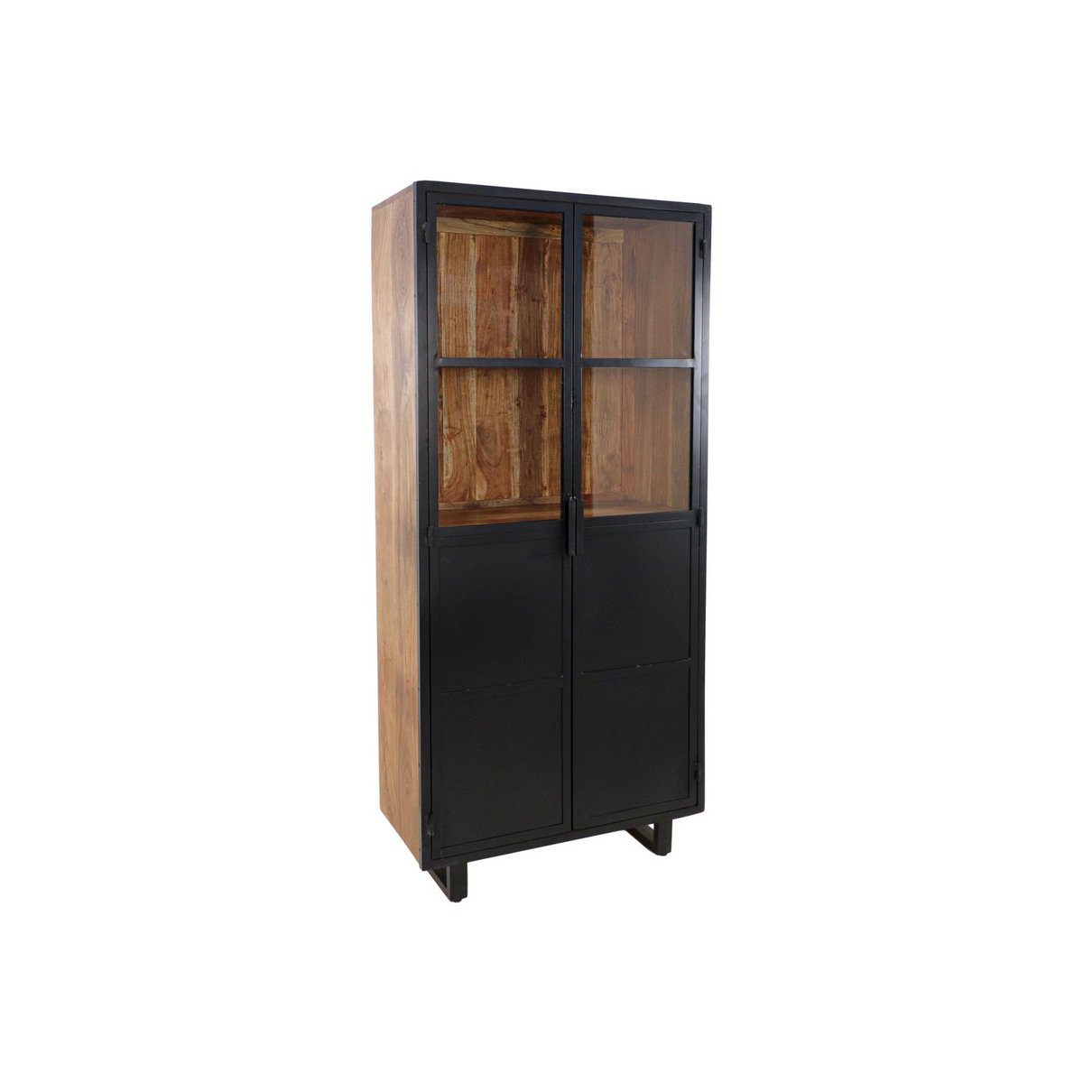 Vitrinekast 2 Deur-85x40x185-Zwart/Naturel-Acacia/Metaal