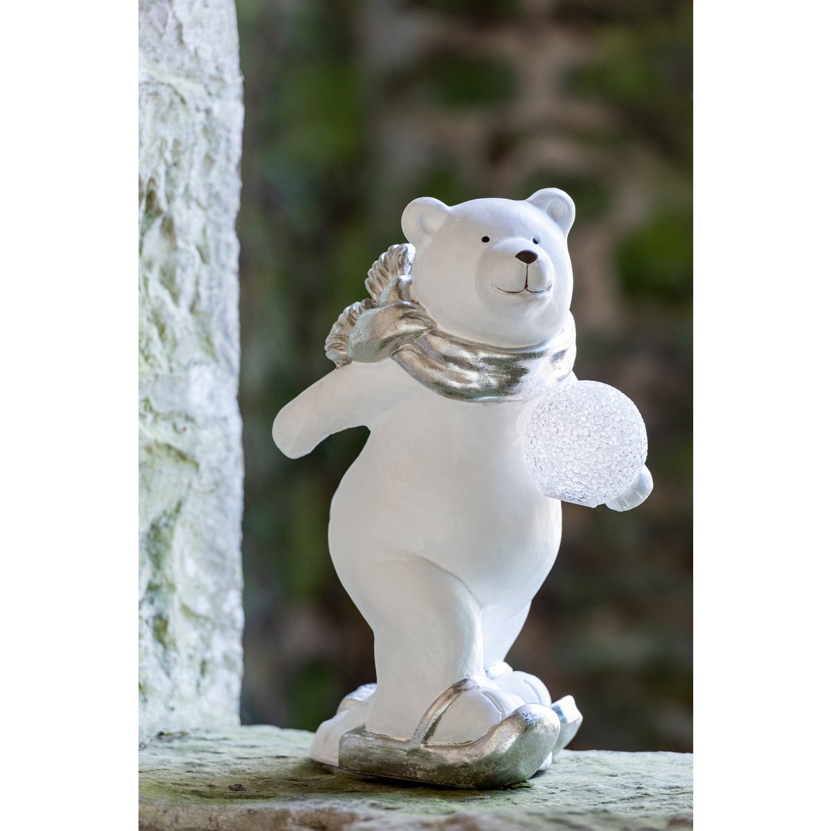 J-Line figuur IjsBeer Staand - polyresin - wit/zilver - large - LED