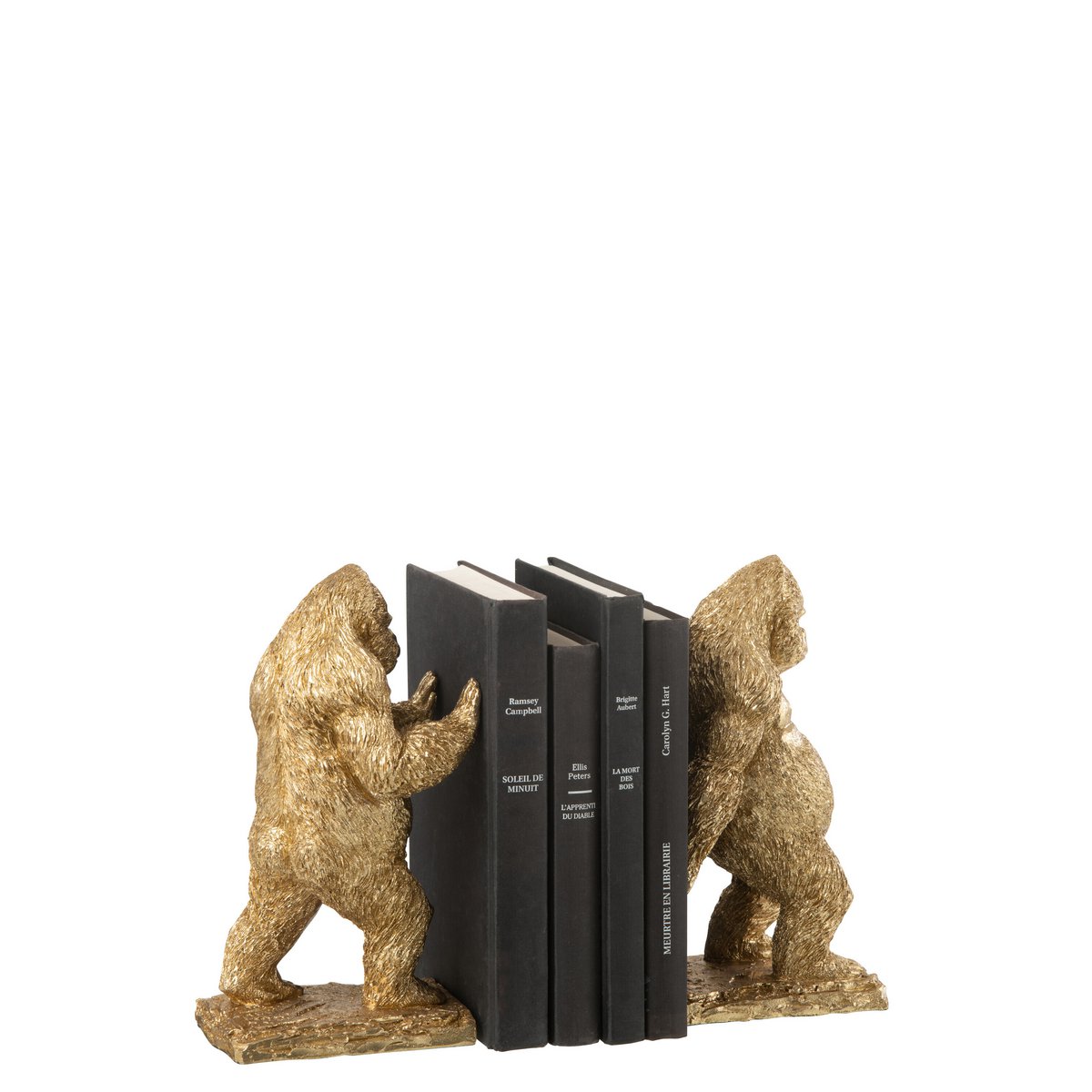 J-Line boekensteun Gorilla - polyresin - goud - 2 stuks