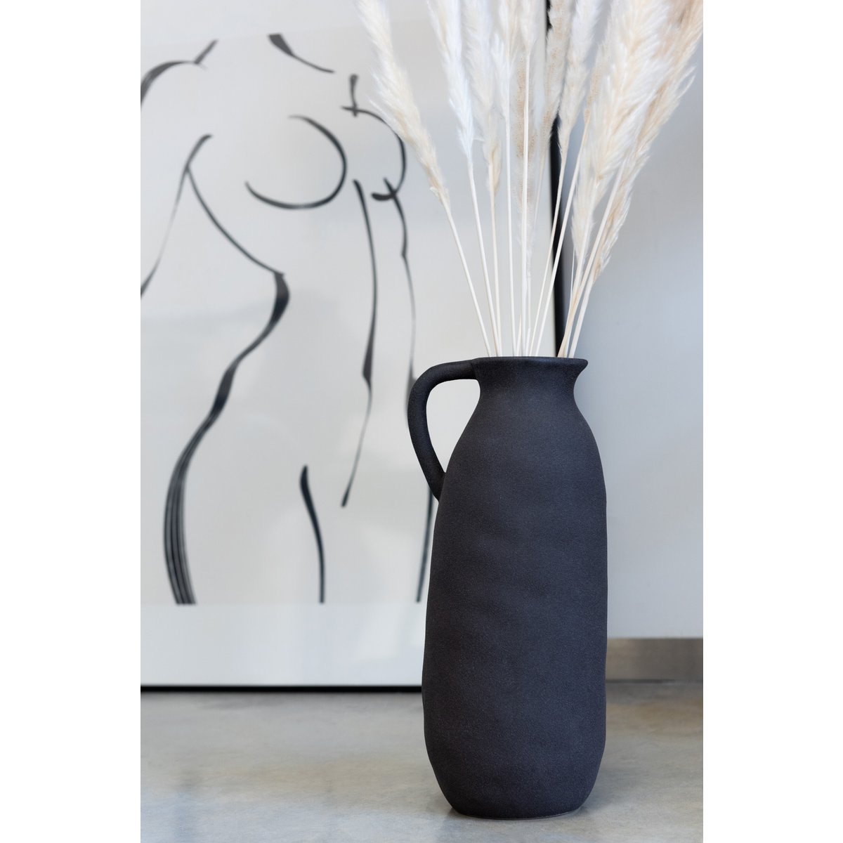 J-Line vaas Kruik - keramiek - zwart - large - 36 cm hoog
