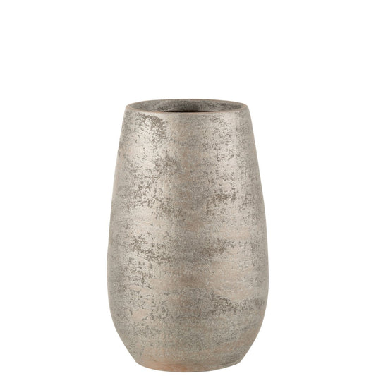 J-Line Vaas Oneffen Ruw Keramiek Zilver Small - 31 cm hoog