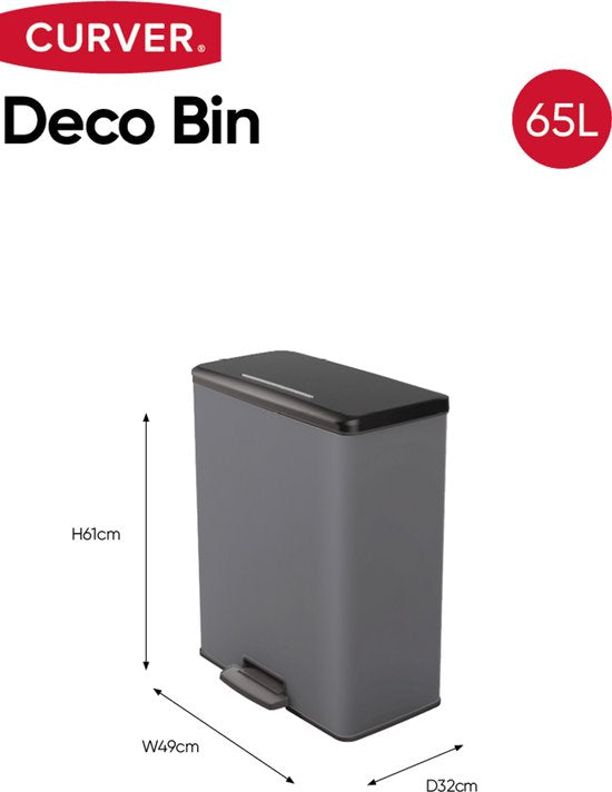 Curver Deco Bin 65L Cool Grey