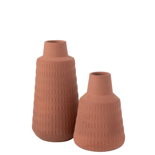 J-Line vaas Ria Gekerfd - porselein - terracotta - large - 31 cm hoog