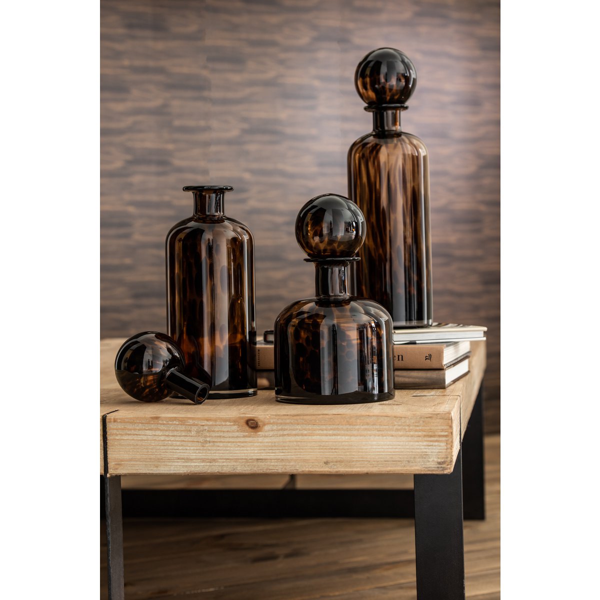 J-Line decoratie fles + stop Spikkel - glas - bruin/zwart - medium