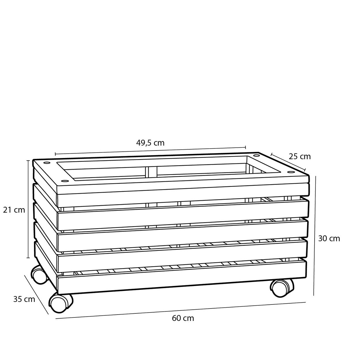 Plantenbak Glenwood op Wielen - L60 x B35 x H30 cm - Acaciahout - Bruin