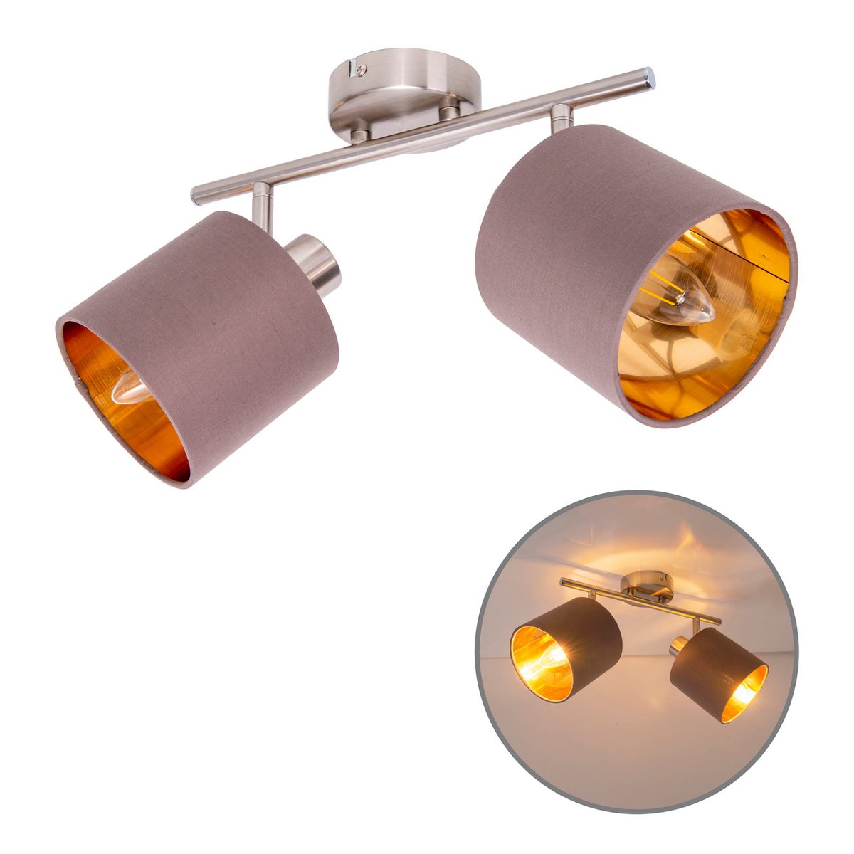 Plafondlamp "Maron" 2 spots totale lengte 46cm Bruin