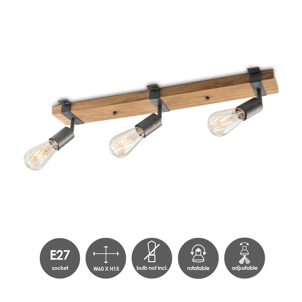 Landelijke LED Opbouwspot Denton 3L - Antraciet