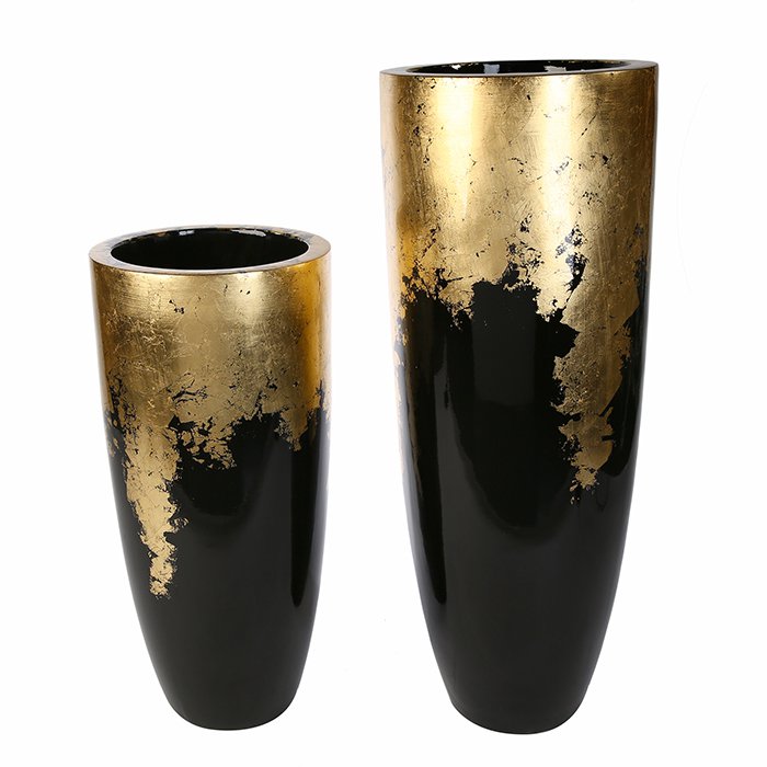 Bloempot "Konus" zwart / goud H.75cm