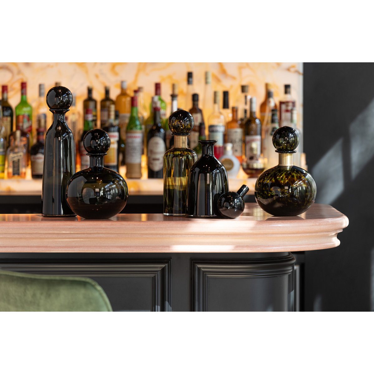 J-Line decoratie Fles + Stop Stip Laag - glas - zwart - small