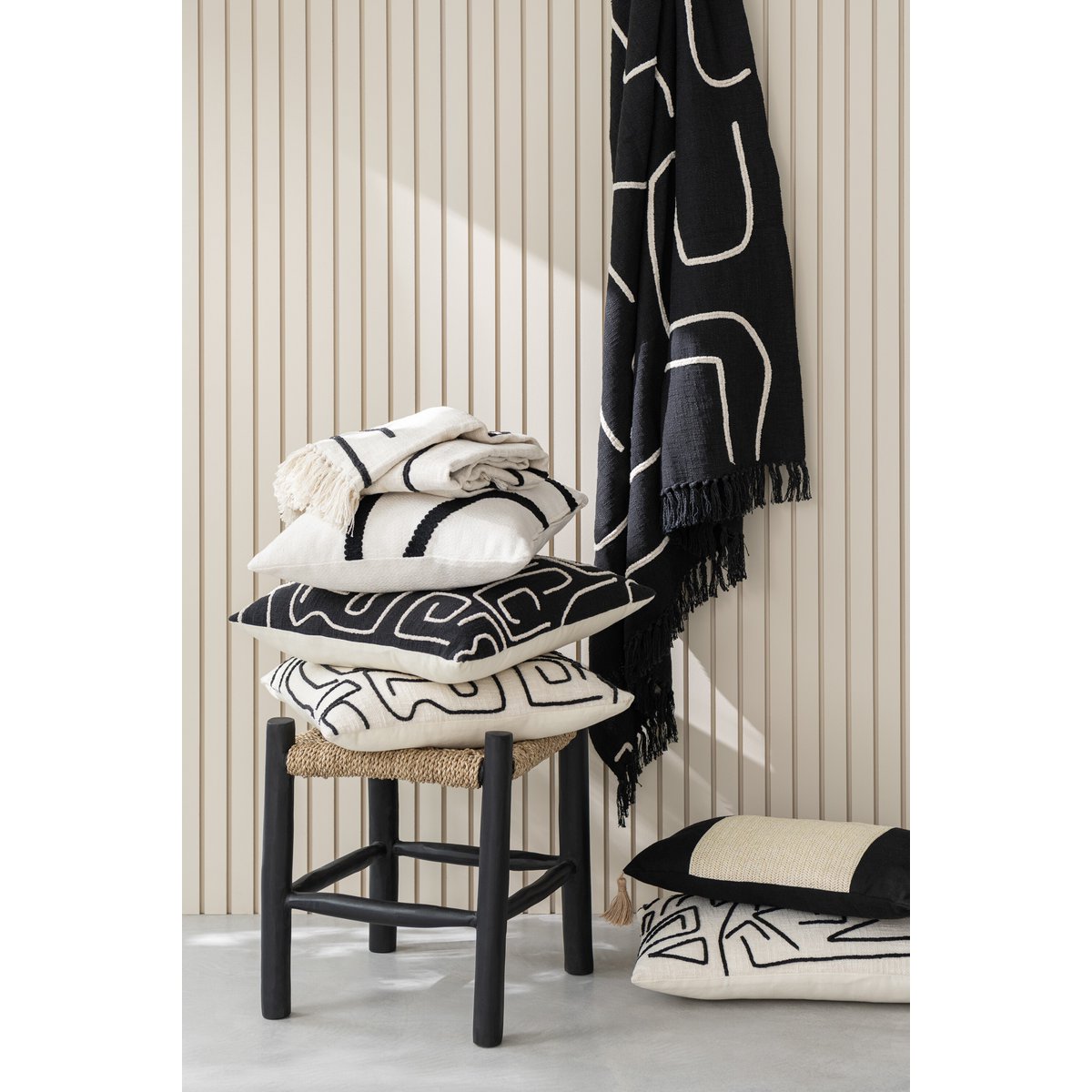 J-Line Plaid Strepen/Bogen Katoen Zwart/Wit