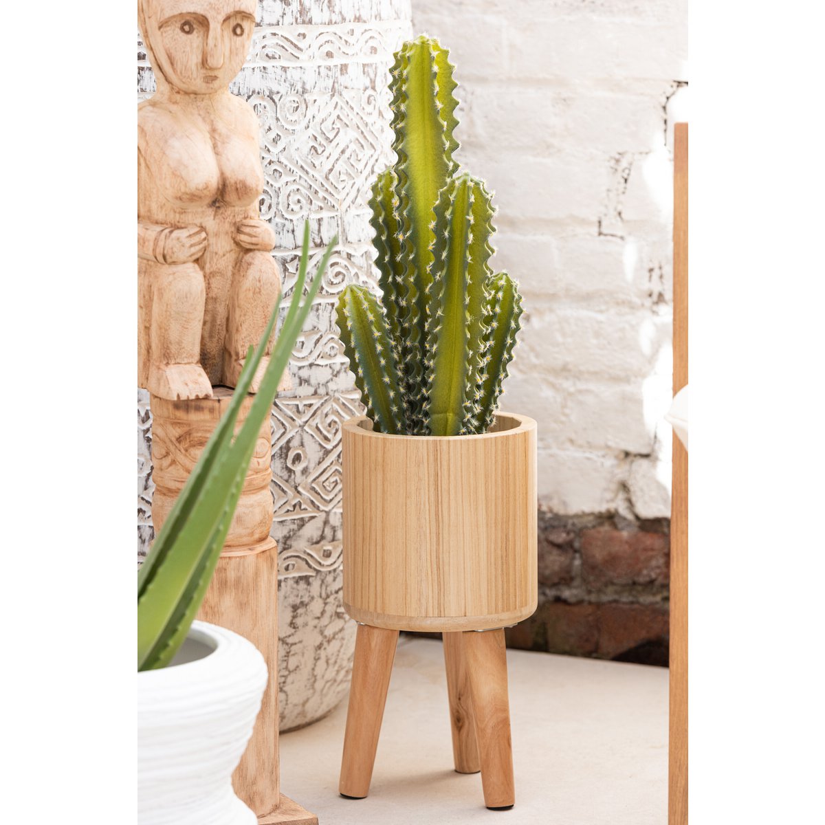 J-Line bloempotten Klassiek - hout - naturel - 3 stuks -  Ø 27 cm