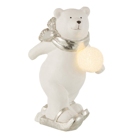J-Line figuur IjsBeer Staand - polyresin - wit/zilver - large - LED