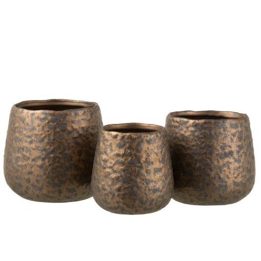J-Line bloempot Spikkel Rond - keramiek - koper - large - Ø 16 cm