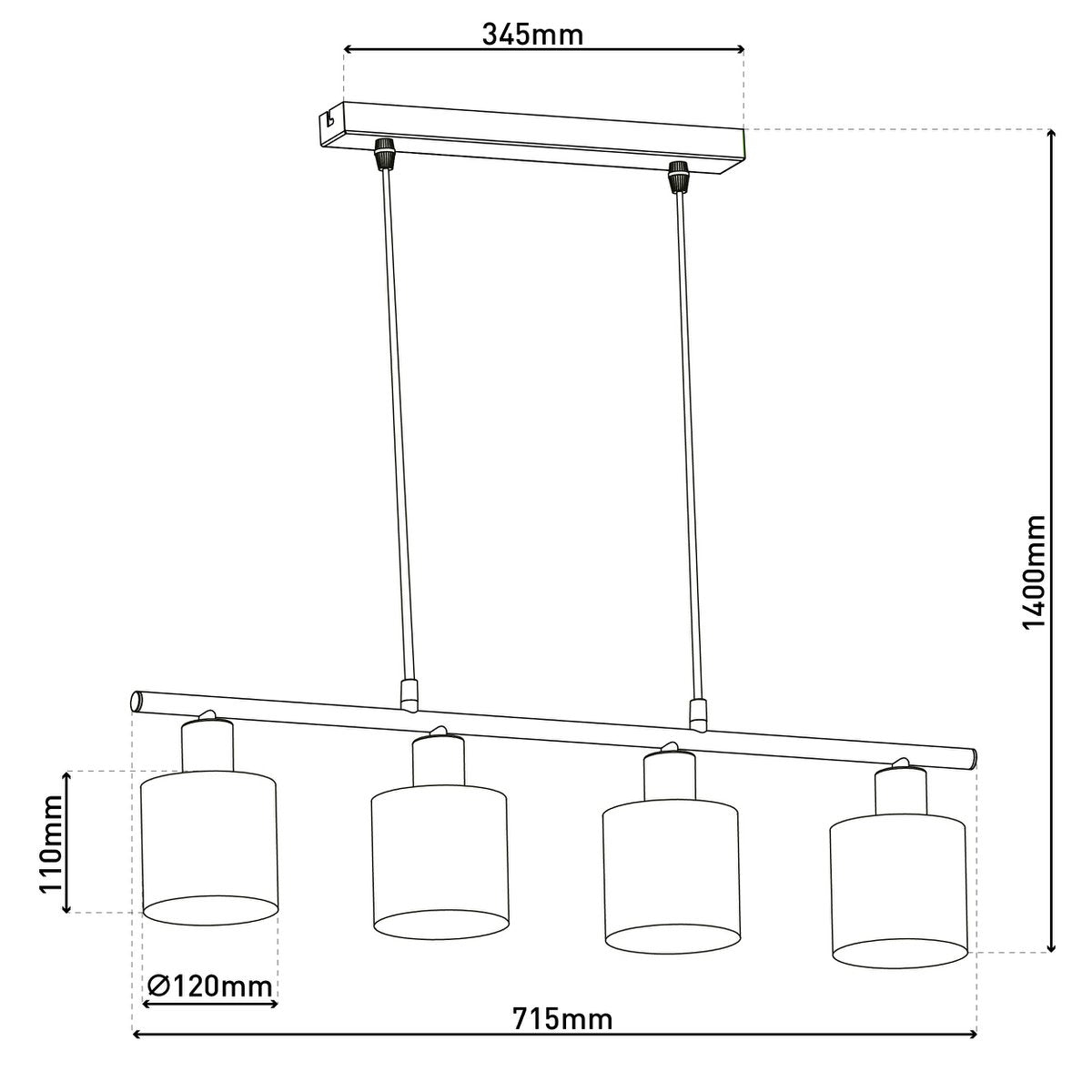 Hanglamp "Maron" 4 spots lengte 71,5 cm Grijs