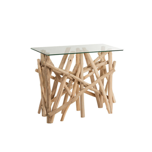 J-Line console Rechthoek Takken - hout/glas - naturel