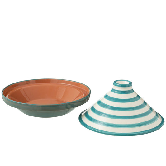 J-Line tajine Granada Stripes - keramiek - wit/aqua