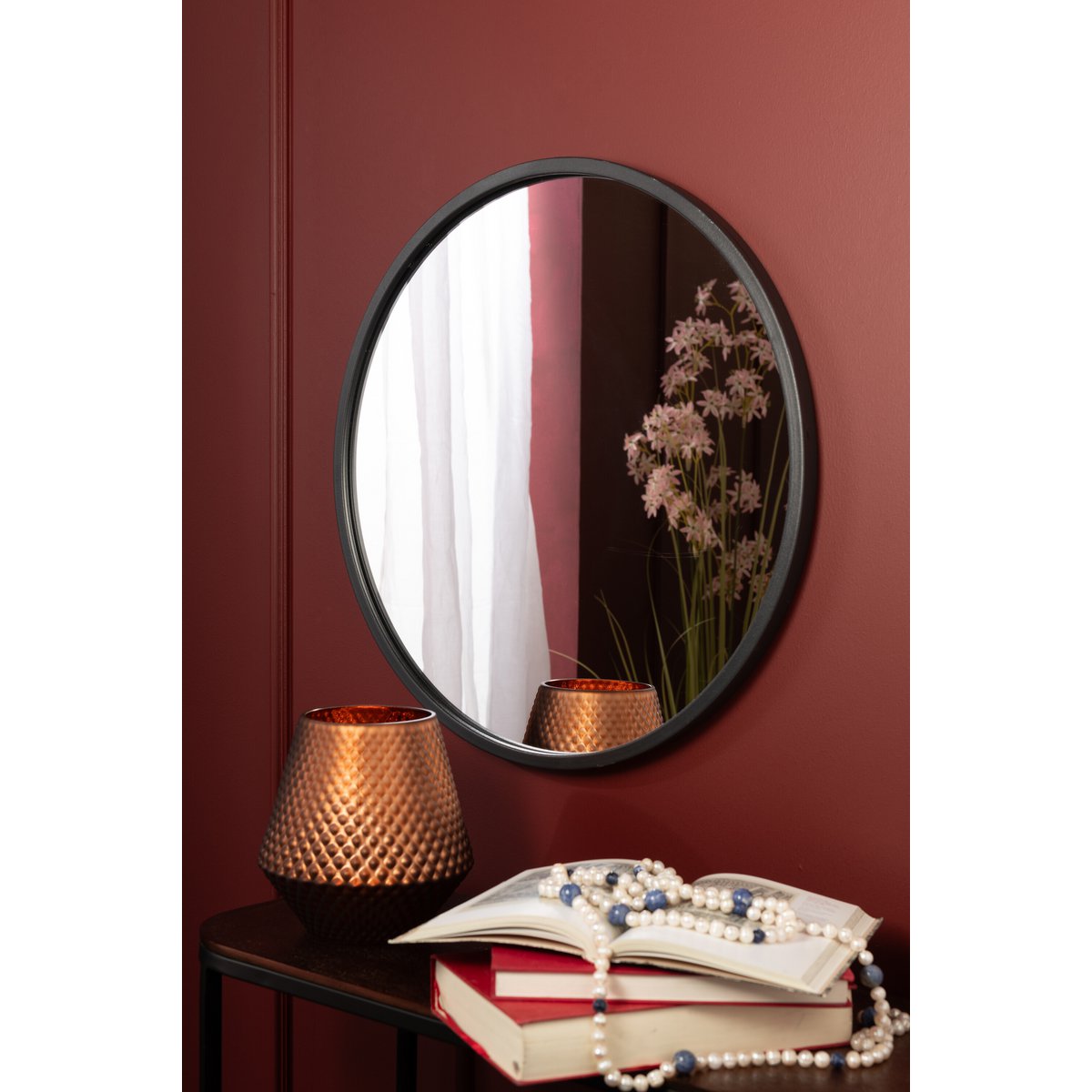 J-Line spiegel Rond - metaal - zwart - medium - Ø 50 cm