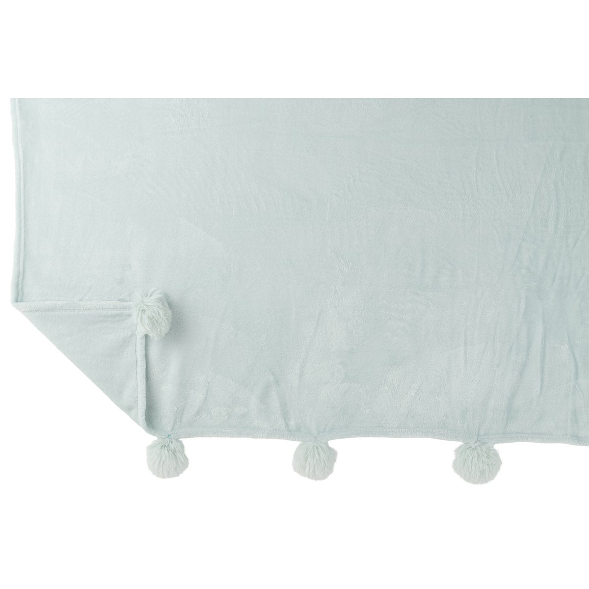 J-Line Plaid Pompon - polyester - lichtblauw - 170 x 130 cm