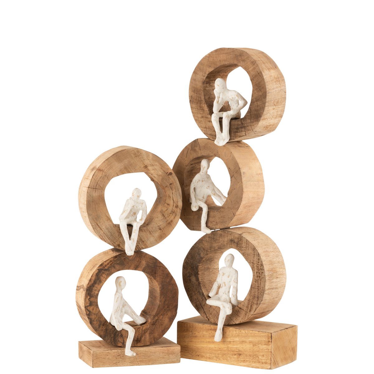 J-Line 3 Denkers Ringen Figuur decoratie - hout/metaal - naturel/wit