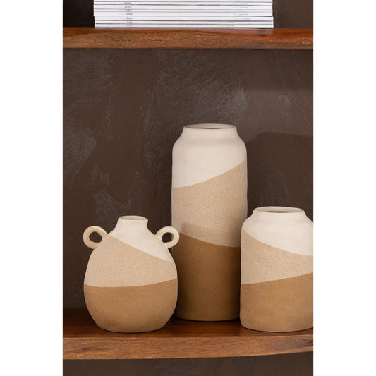 J-Line vaas Oor - keramiek- beige/lichtbruin - small -  Ø 16 cm