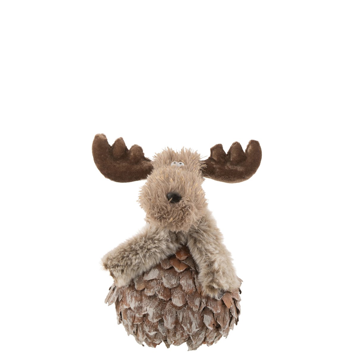 J-Line figuur Rendier + Sjaal Schorsstukjes - hout - bruin/grijs - M