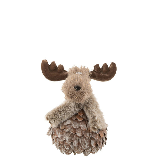 J-Line figuur Rendier + Sjaal Schorsstukjes - hout - bruin/grijs - M