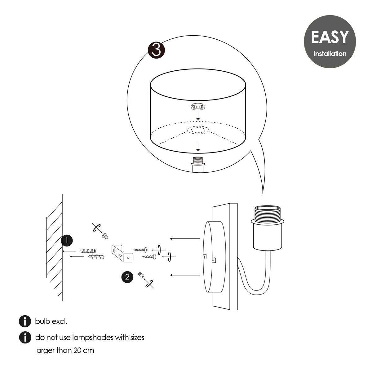 Wandlamp - Drift E27 Lampenkap zwart 20cm