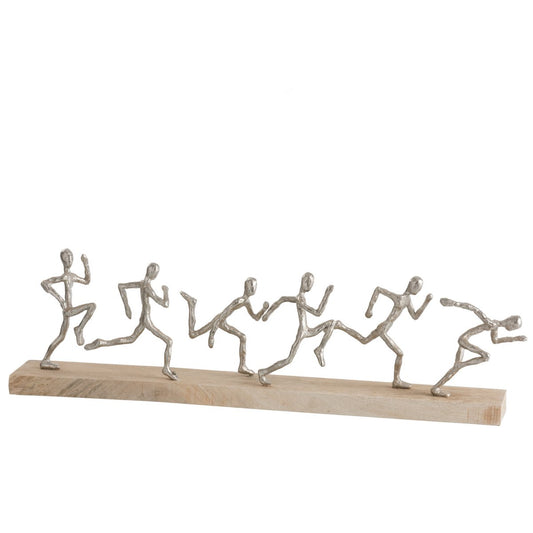 J-Line decoratie Figuur 6 Lopers - aluminium/hout - zilver/naturel