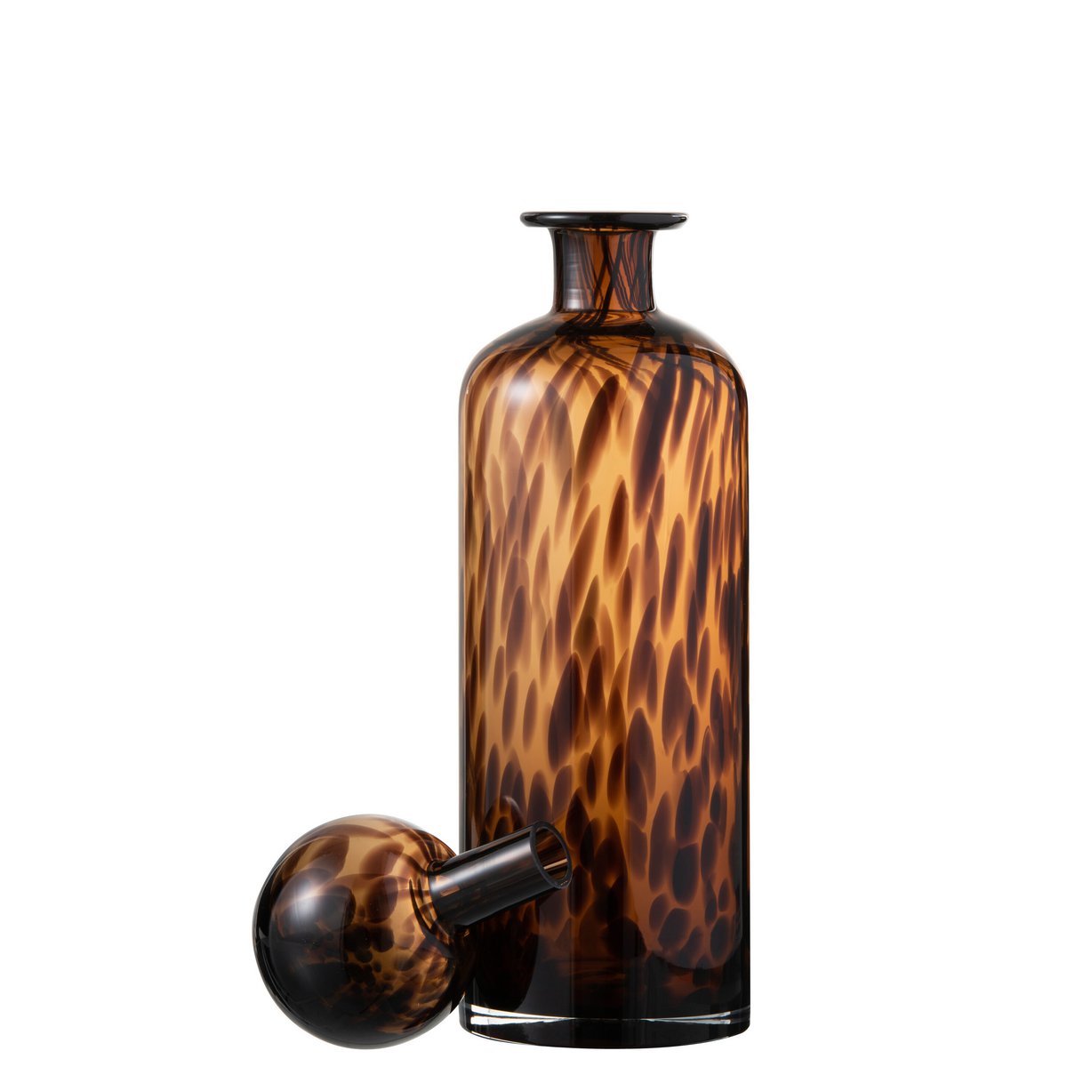 J-Line decoratie fles + stop Spikkel - glas - bruin/zwart - large