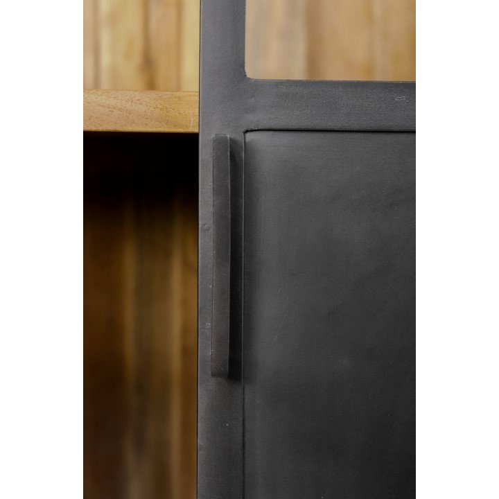 Vitrinekast 2 Deur-85x40x185-Zwart/Naturel-Acacia/Metaal