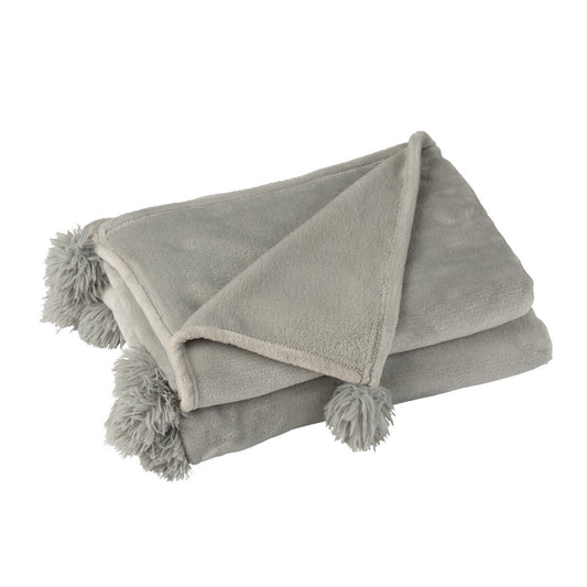 J-Line plaid Pompon - polyester - grijs - 170 x 130 cm