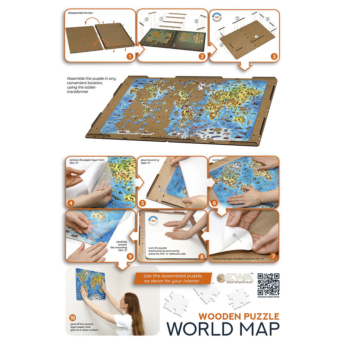 Houten Legpuzzel Wereldkaart in kleur