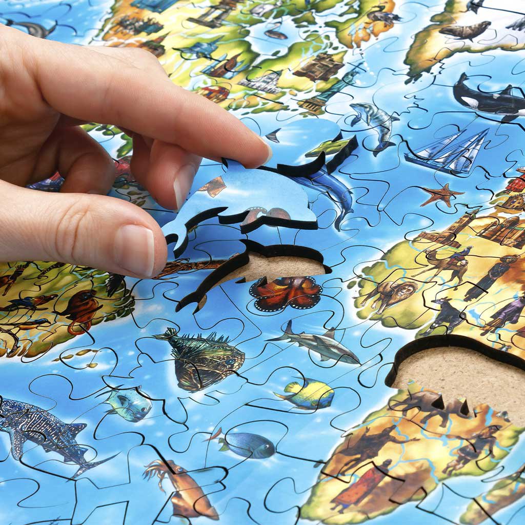 Houten Legpuzzel Wereldkaart in kleur