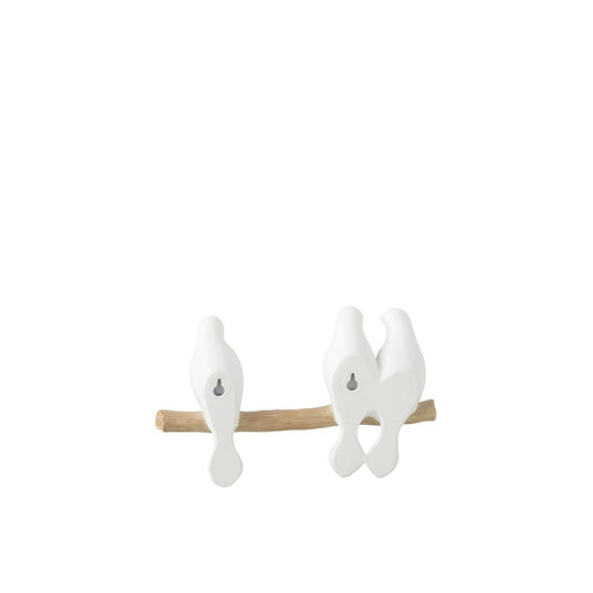 J-Line decoratie 3 Vogels Op Tak - polyresin - wit/naturel