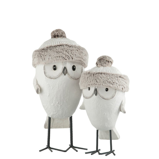 J-Line kerstfiguur Uil Muts Winter - polyresin - wit/grijs - large