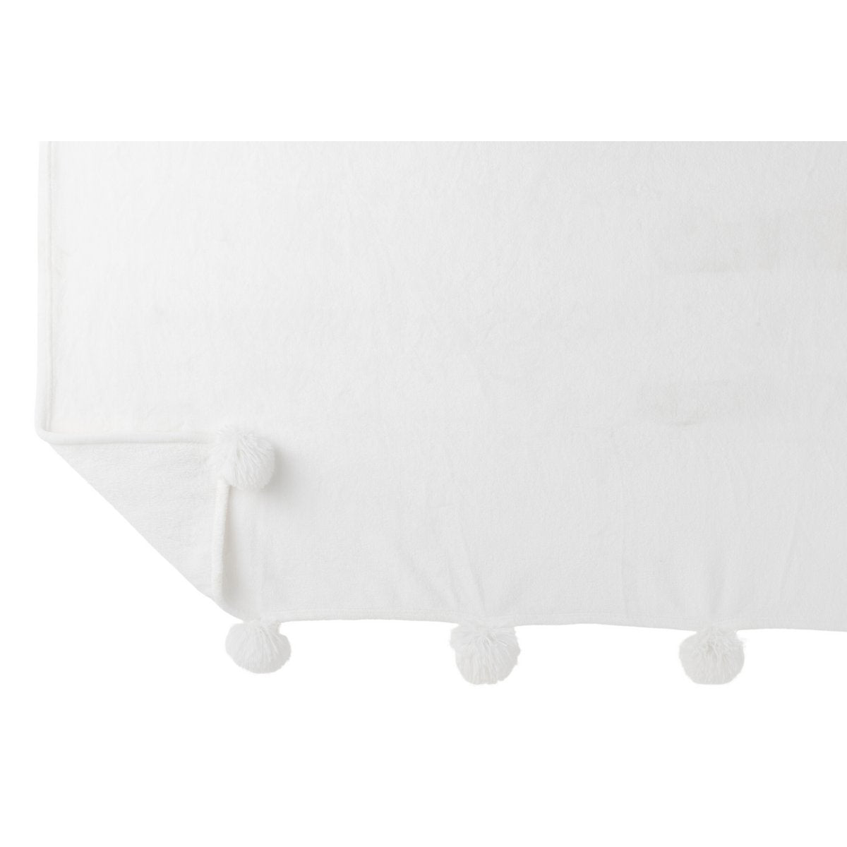 J-Line Plaid Pompon - polyester - wit - 170 x 130 cm