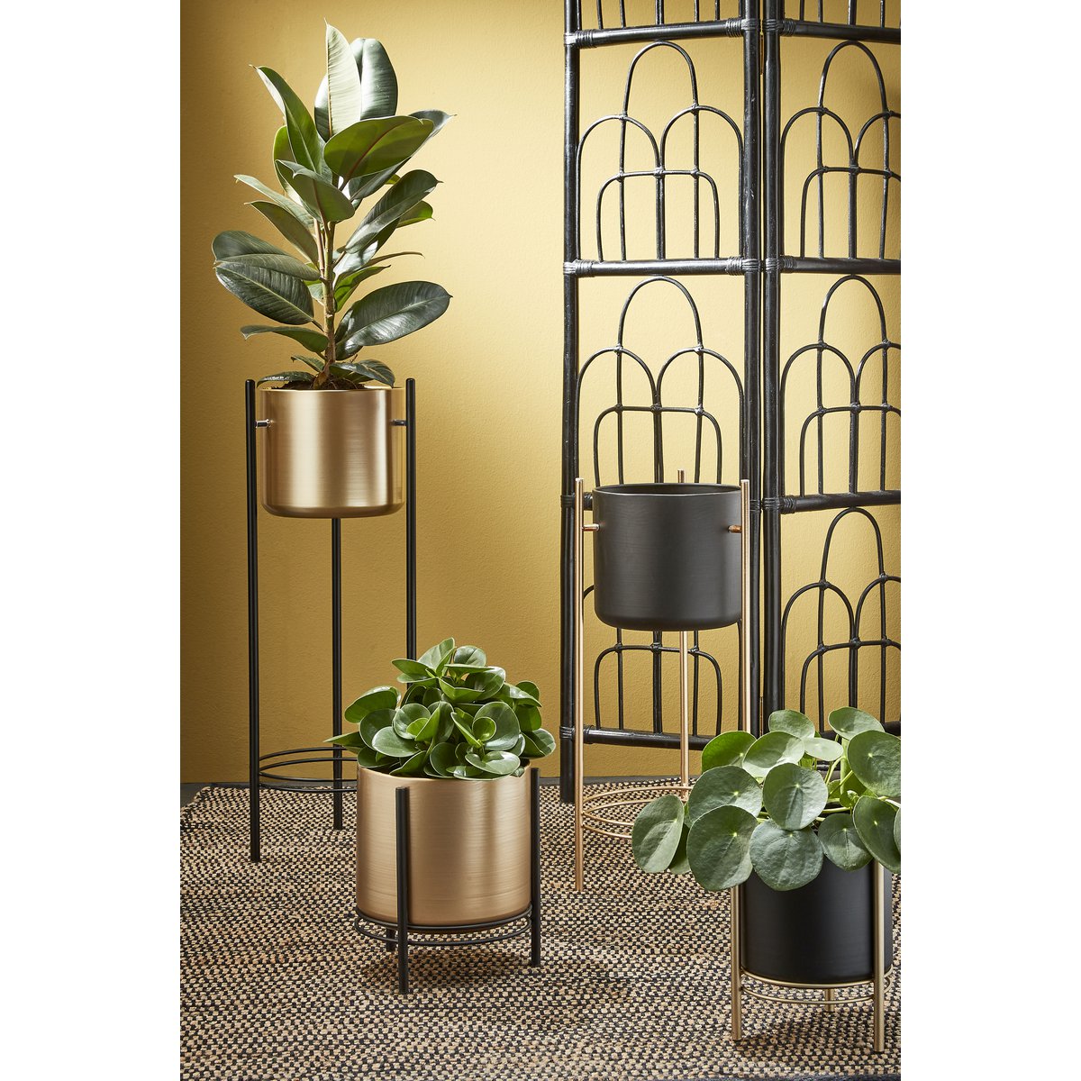 Bloempot op Standaard Sverre - H81 x Ø27cm - Metaal - Goud, Zwart