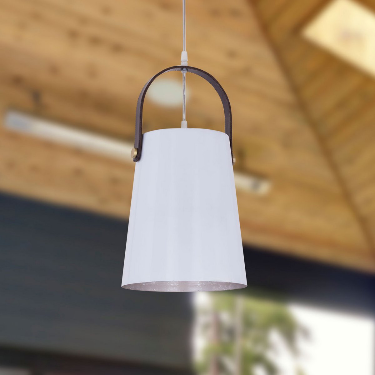 Hanglamp metaal met leren hanger Vintage stijl Wit of Zwart