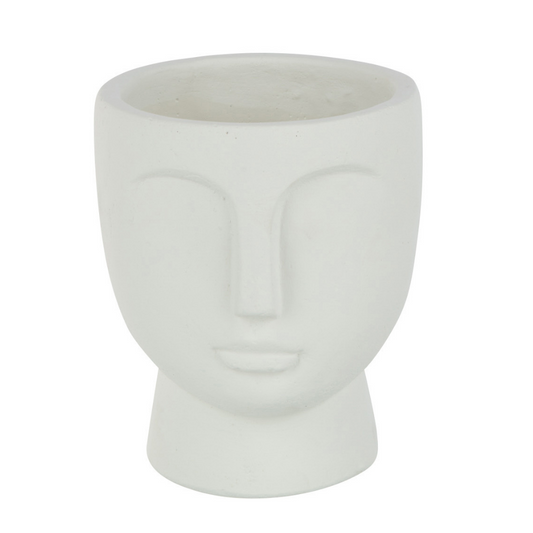 J-Line bloempot Gezicht - cement - wit - medium - Ø 18 cm