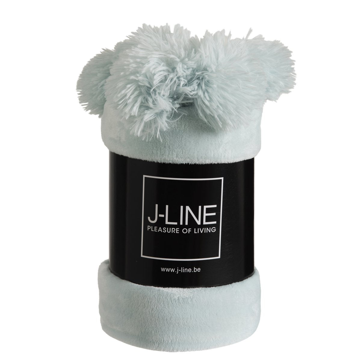 J-Line Plaid Pompon - polyester - lichtblauw - 170 x 130 cm