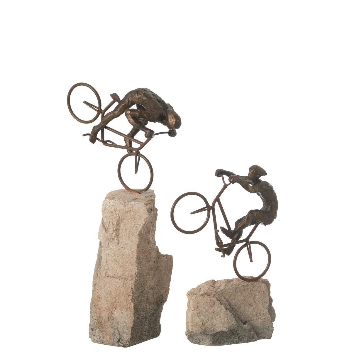 J-Line Set 2 Fietsers Op Rots Resin Beige/Zwart
