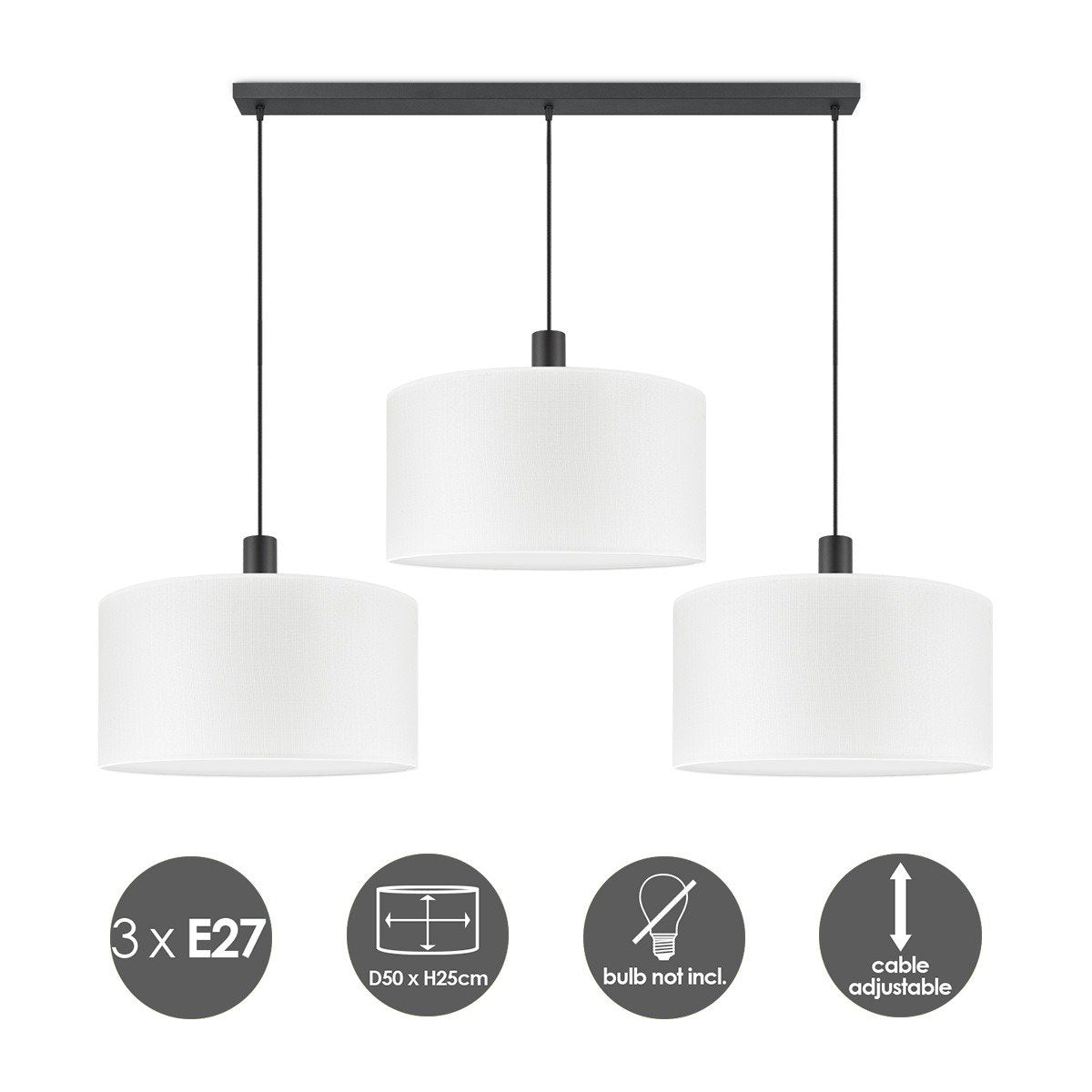 Hanglamp Canvas-Xxl Beam 3L - Wit - 50cm
