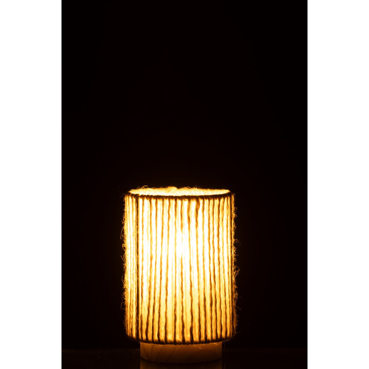 J-Line lamp Cilinder - metaal/katoen - naturel - small - LED lichtjes