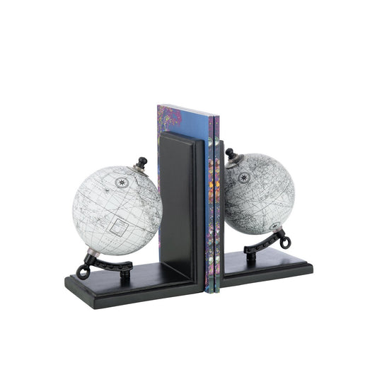 J-Line boekensteun Wereldbol - hout - grijs/zwart