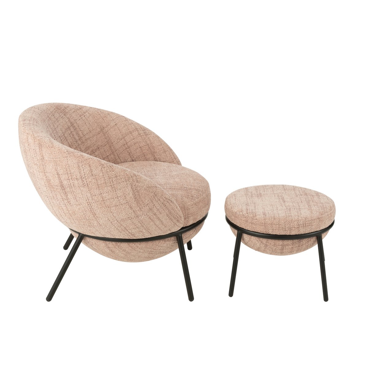 J-Line Loungestoel+Poef Ijzer Lichtroze/Zwart