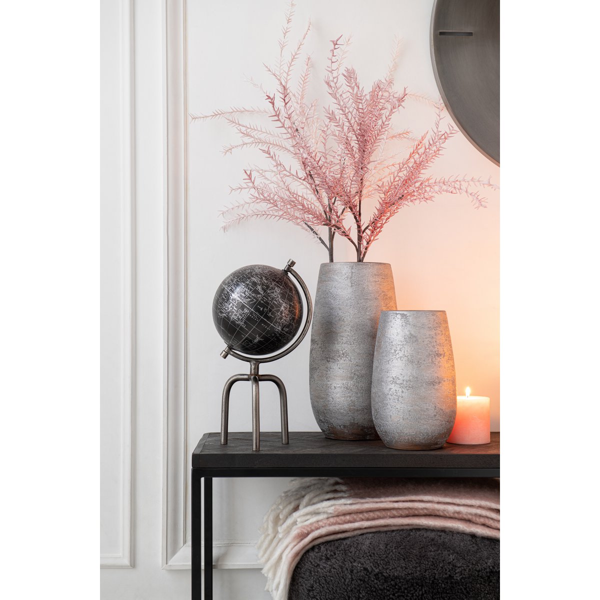 J-Line Vaas Oneffen Ruw Keramiek Zilver Small - 31 cm hoog