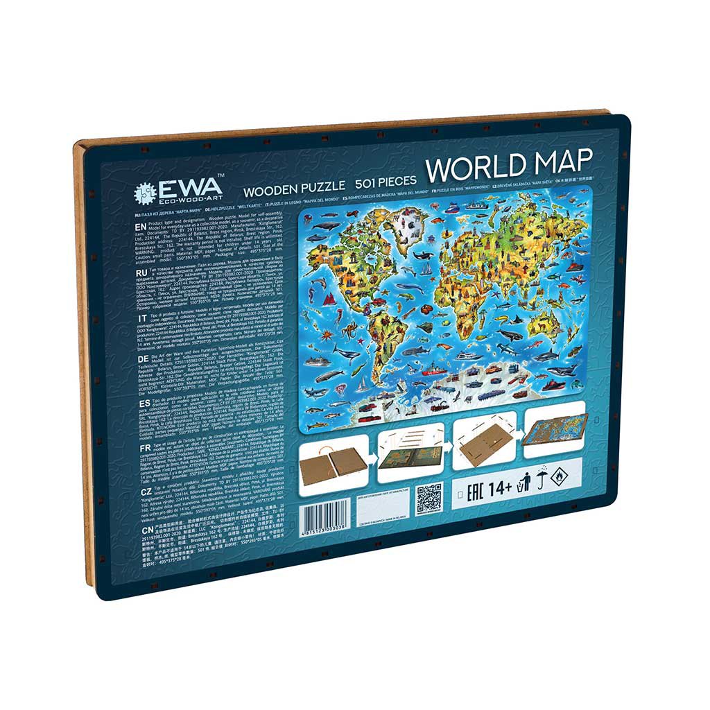 Houten Legpuzzel Wereldkaart in kleur