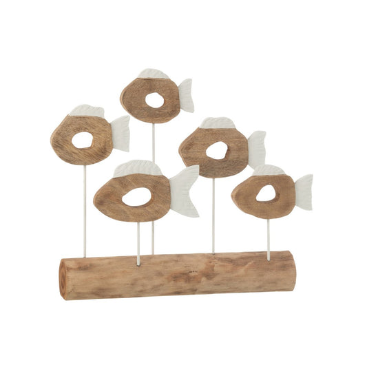J-Line decoratie Vis 5 Op Voet - hout - wit/naturel