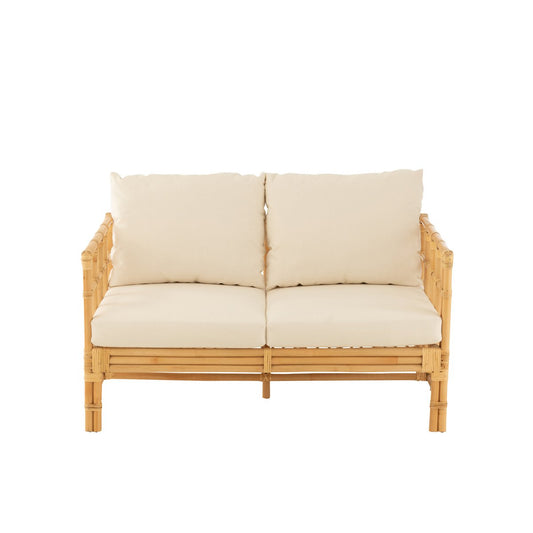 J-Line sofa Elise + kussen 2 Personen - rotan/textiel - naturel/wit