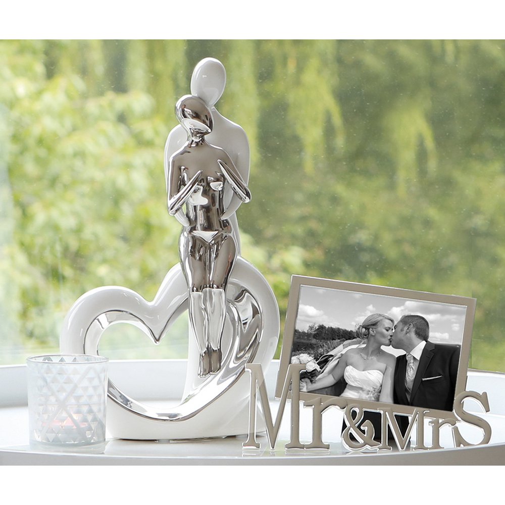 Keramisch beeld "Romance" wit/zilver, hoogte 33,5cm